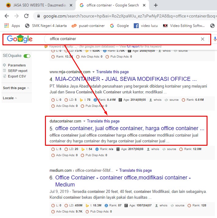 SEO Website DutaContainer